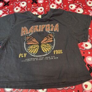 VIBE N' SIZE L Mariposa CROP TOP GRAPHIC TEE T SHIRT Butterfly Fly Away